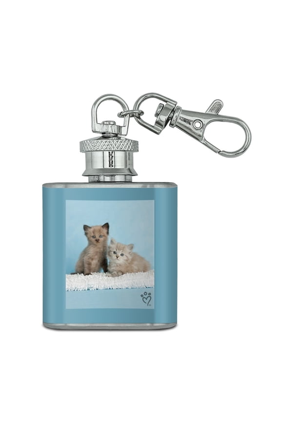 Ragdoll and Tiffany Kitten Cat Friends Stainless Steel 1oz Mini Flask Key Chain