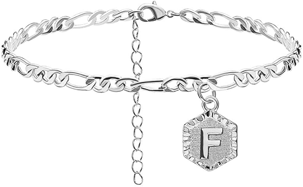 Bracelets de Cheville Initiale pour Femmes Cheville Argentée avec Lettres Dorées et Initiales, Bijoux Initiale