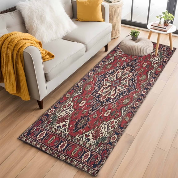 Runner Rug 2'x6', Farmhouse Boho Washable Non-Slip Hallway Runner Rugs, Red Bohemia Tribal Nation Abstract Art Bedside Rugs Floor Mats Carpet Runners for Kitchen Bathroom Laundry Room
