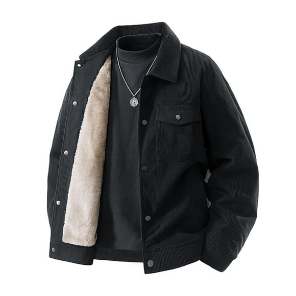 Men's Corduroy Jacket Long Sleeve Lapel Button Up Front Warm Winter Casual Outdoor Daily Wear Polyester Coat