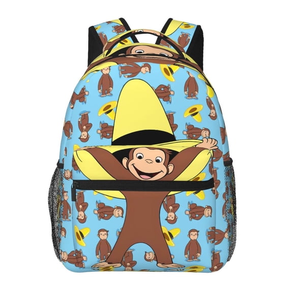 Curious Monkey Ge-orge Backpack Lightweight Bookbag Casual Daypack For Women Men Travel Laptop Bag Multifunctional Bag