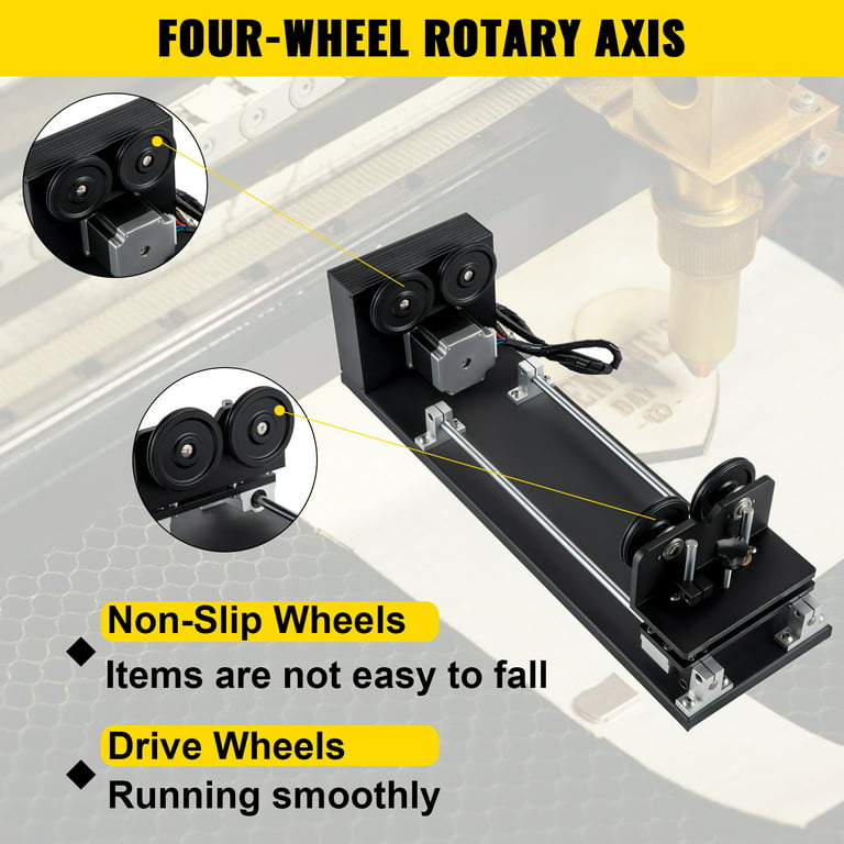 Four-Wheel Rim-Drive Rotary Attachment for Laser Engraving Round Objec
