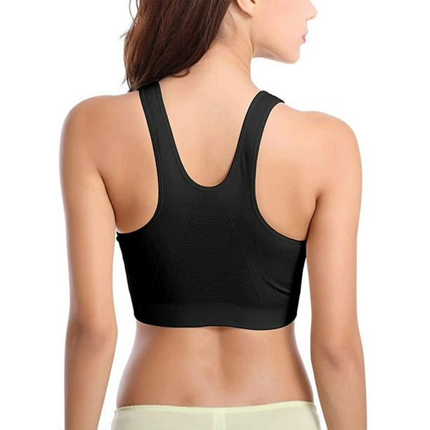 Women's Zip Front Sports Bra Wireless Post-Surgery Bra Active Yoga Sports  Bras 