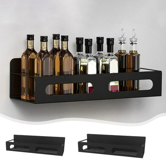 OEFNTAC Magnetic Spice Storage Rack Organizer Refrigerator Oven Black Fridge Shelves Kitchen Counter Space Saver Metal Easy Install Multi-Use 10.63x3.74x1.97in