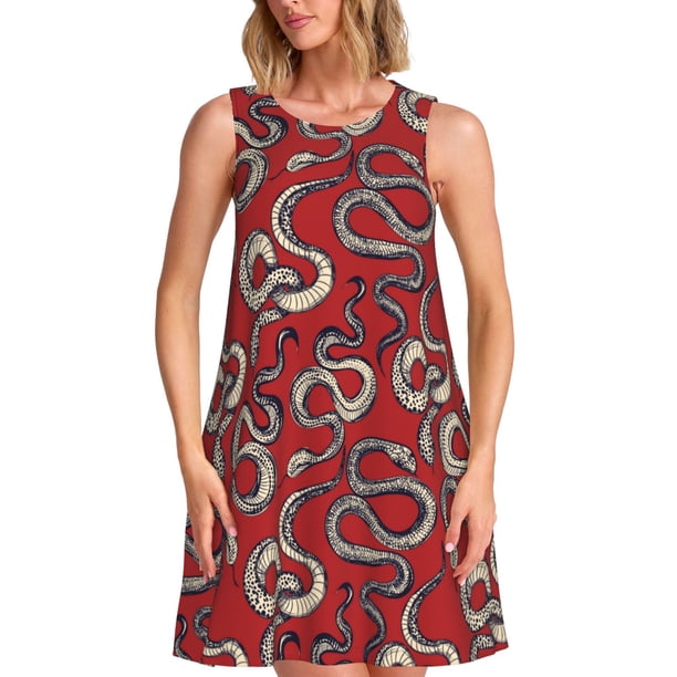 Balery Snake Vestidos de verano para mujer con estampado: vestido holgado sin mangas, vestido playero informal y cómodo para días calurosos.