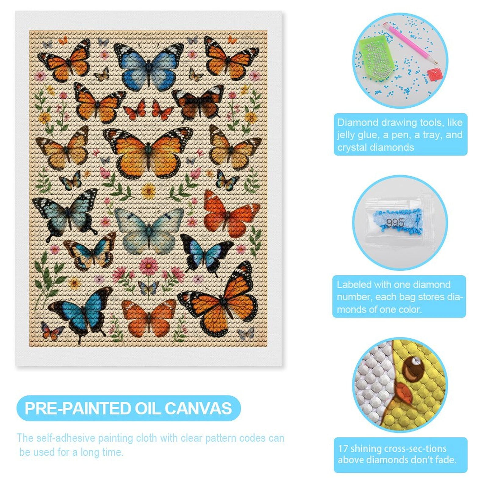 Diamond Art Kit for Adults, Butterfly Botanical Art Print Diamond Painting for Adults Beginners, 5D DIY Diamond Art Painting Kits, Colorful Diamond Painting Craft for Home Decor 12x16