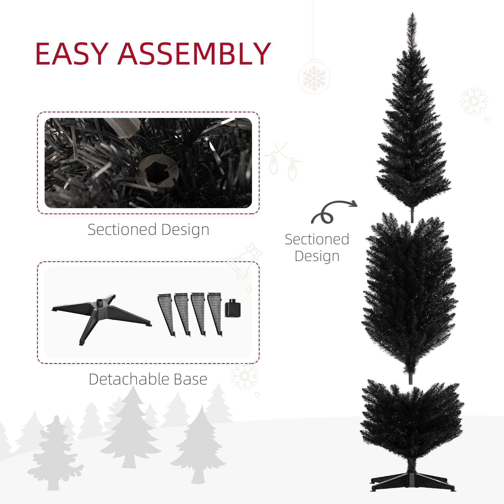 8 ft Tall Skinny Christmas Tree, Unlit Pencil Artificial Tree with 618 Tips and Plastic Base for Holiday Decor