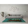 thumbnail image 3 of Ahgly Company Machine Washable Indoor Round Abstract Turquoise Blue Modern Area Rugs, 4' Round, 3 of 4