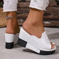 thumbnail image 4 of Rokment Color Block Platform Wedge Dressy Slides Sandals for Women Ladies 2026 Fashion Casual Leather Open Toe Chunky Heeled Slip on Backless Dress Pumps Summer White Size 7, 4 of 6