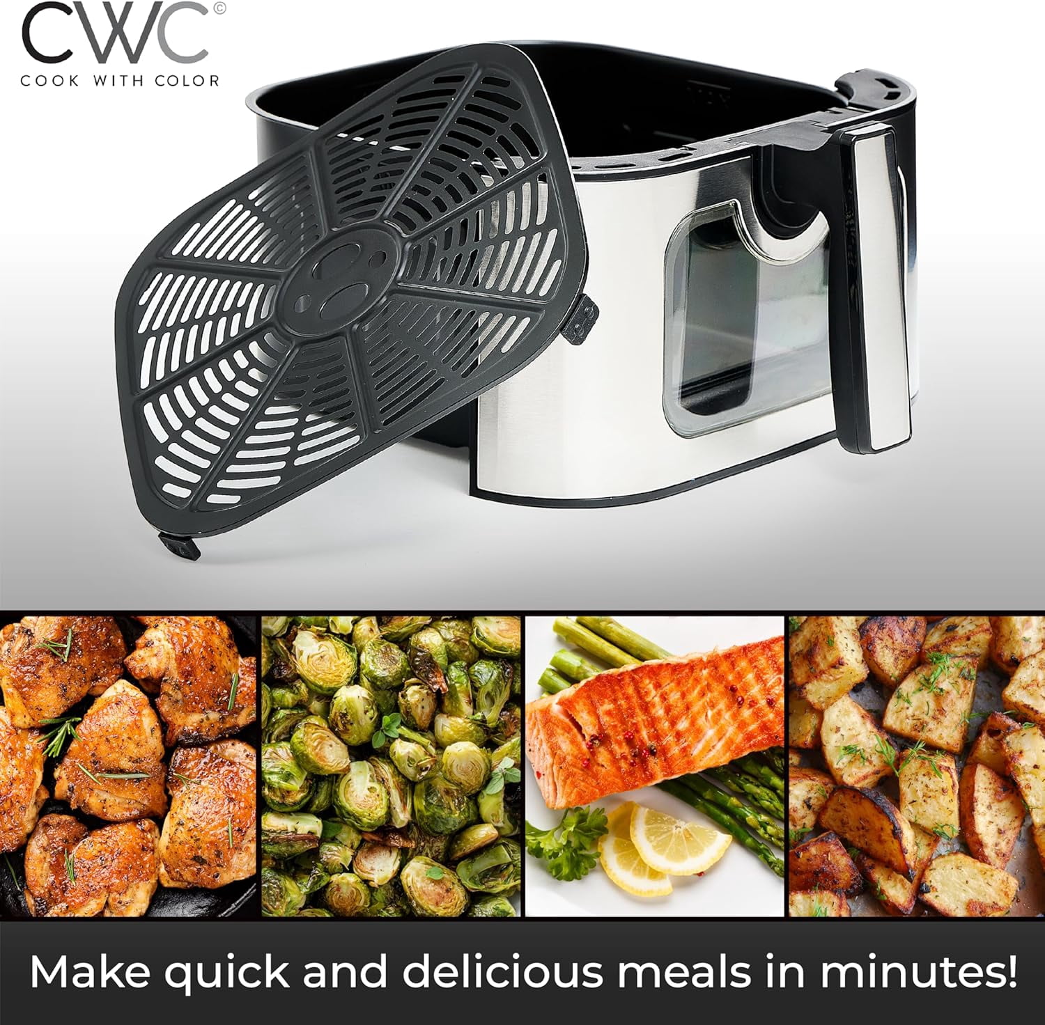 Cook with Color Digital Air Fryer 8.5-Quart Stainless Steel Air Fryer Kitchen Appliance, Black
