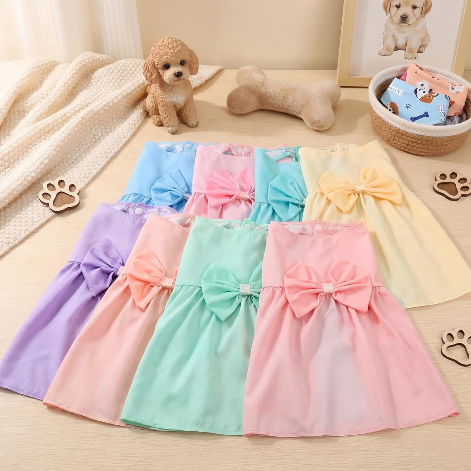 Petbb 8 Pieces Dog Dresses for Small Dogs Puppy Clothes Girl Dog Outfit Cute Bowknot Pet Skirt Soft Lightweight Summer Apparel for Cats Puppies Party Wedding Photo Wear