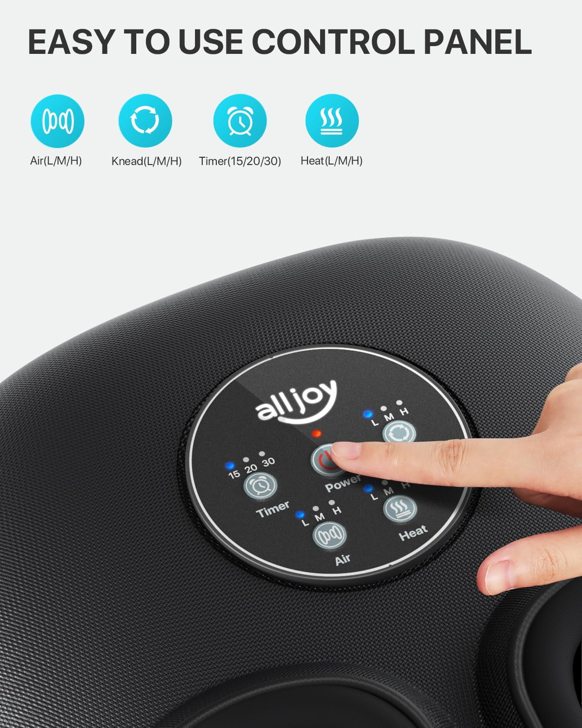 ALLJOY Foot Massager Machine with Heat, Air Compression, Deep Kneading Shiatsu Massager for Tired Foot Blood Circulation, up to Size 12, Relax for Home or Office Use (Black)