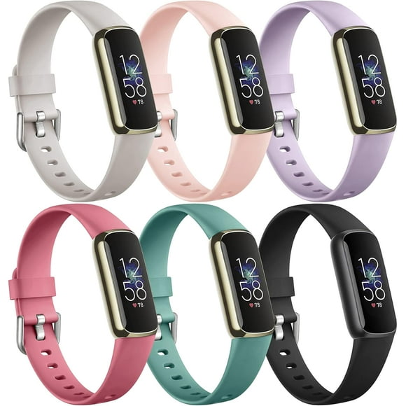 Tianle 6 Pack Bands Compatible with Fitbit Luxe Bands for Women Men, Soft Silicone Adjustable Waterproof Sport Band Replacement Strap Accessories Wristbands for Luxe Fitness Tracker