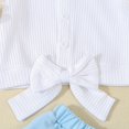 thumbnail image 6 of Odeerbi Infant Girls Spring Fall Outfits Tulle Sleeve Shirt with Tiered Skirt Set College Style Solid Color V-neck Shirt Pleated Skirt Set Infant Clothes Sky Blue, 6 of 7