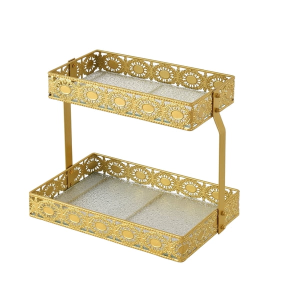 Golden  Organizer  Double-Layered Bathroom Tempered Glass Top Tray for Room