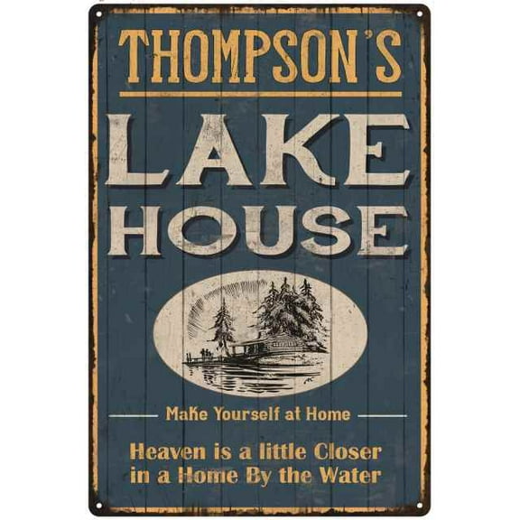 THOMPSON'S Lake House Blue Cabin Home Decor 8 x 12 High Gloss Metal 208120038019