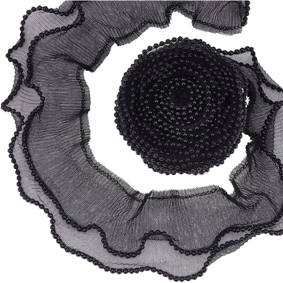 4 Yards Ruffle Pleated Trim 2-Layer Elastic Fabric Ribbon 3-1/8 Inch Wide Black Tulle Fabric Applique Ruffled Tulle Lace