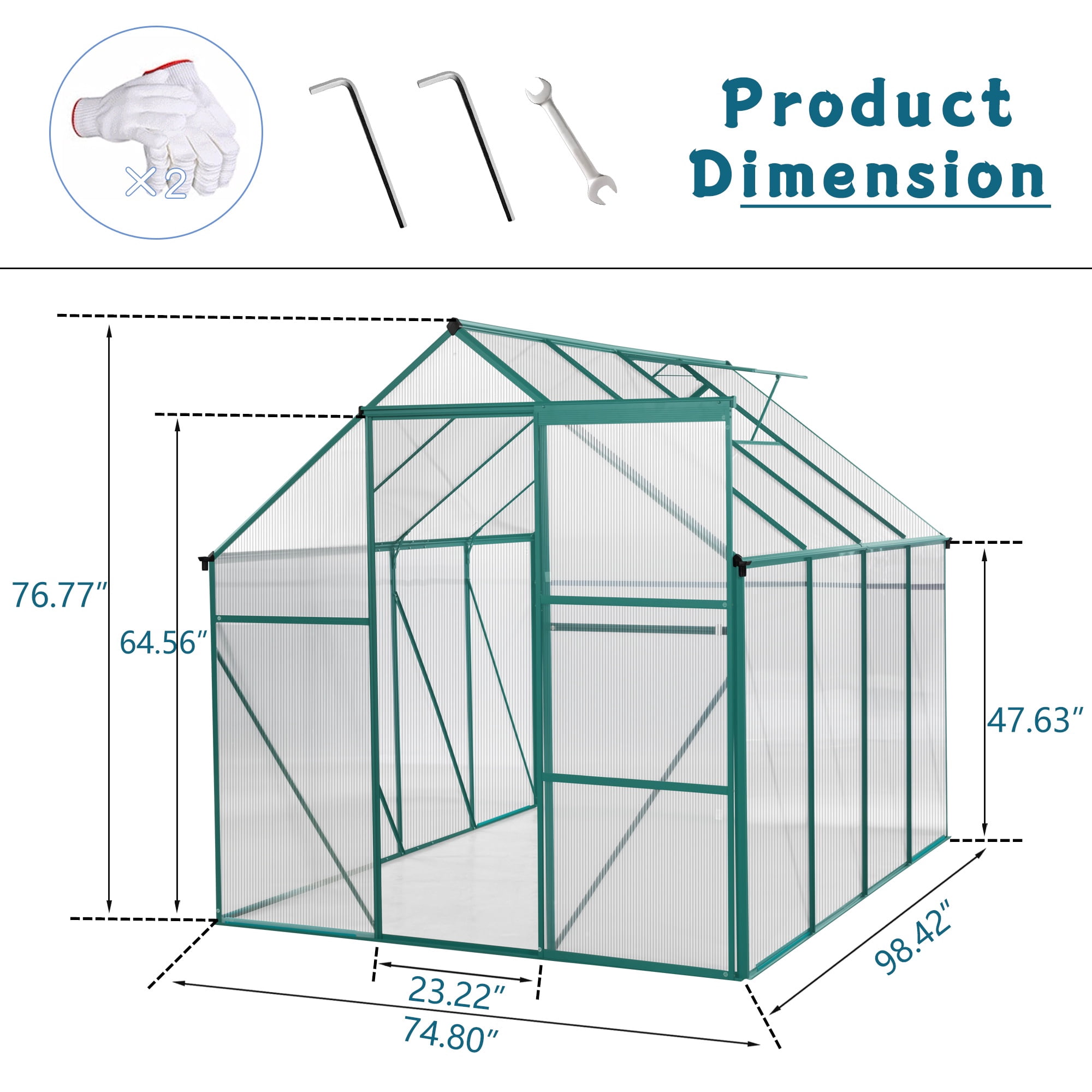 Enyopro 6 x 8 Walk-in Greenhouse Kit for Outdoors, Polycarbonate Green House with Sliding Door, Rain Gutter & Aluminum Frame, Large Plant Grow House for Backyard, Patio, Garden