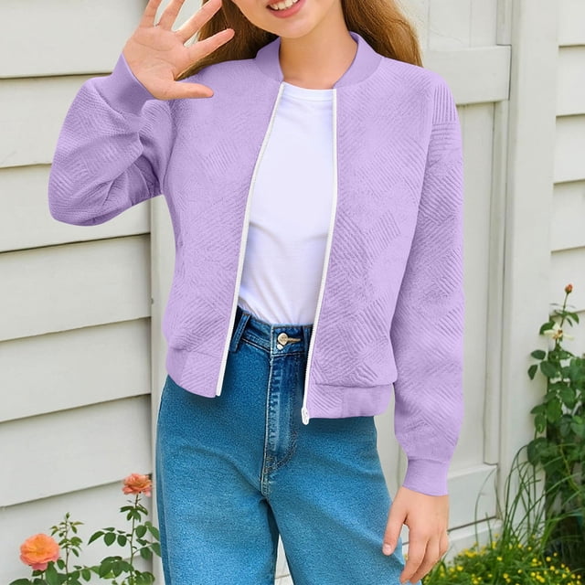 Cowsor Girls Bomber Jacket Coat Casual Stand Collar Zip Up Lightweight Fall Fashion Jackets Outfits with Pockets