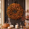 thumbnail image 4 of 19.7" Fall Artificial Boxwood Wreath for Front Door - Handmade Faux Greenery Wreath, Farmhouse Decor for Porch Wall Window Indoor Outdoor Home Decor, 4 of 7