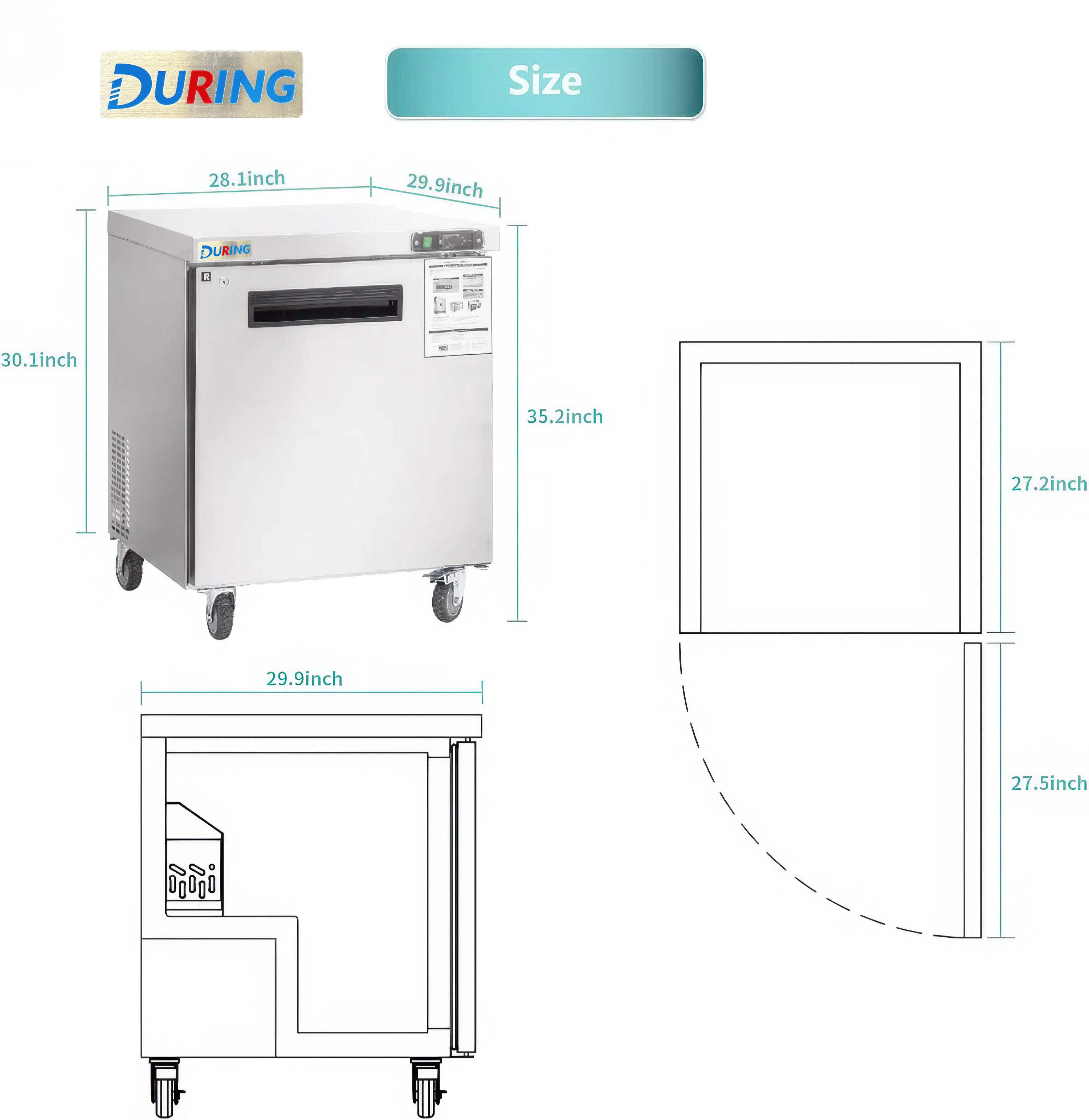 DURING D-KTR-28B 28" 1 Door Undercounter Refrigerator