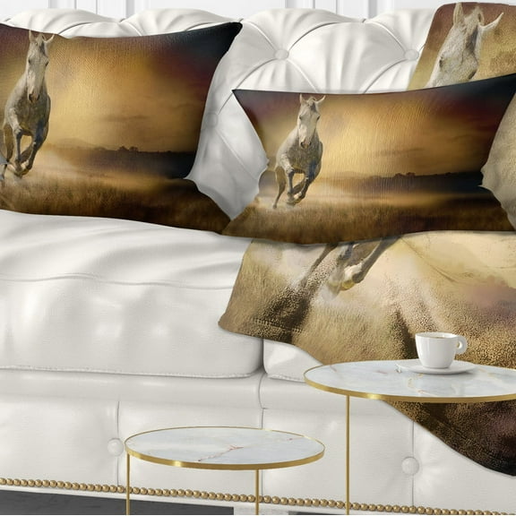 Designart Horse Galloping Through Valley - Animal Throw Pillow - 12x20