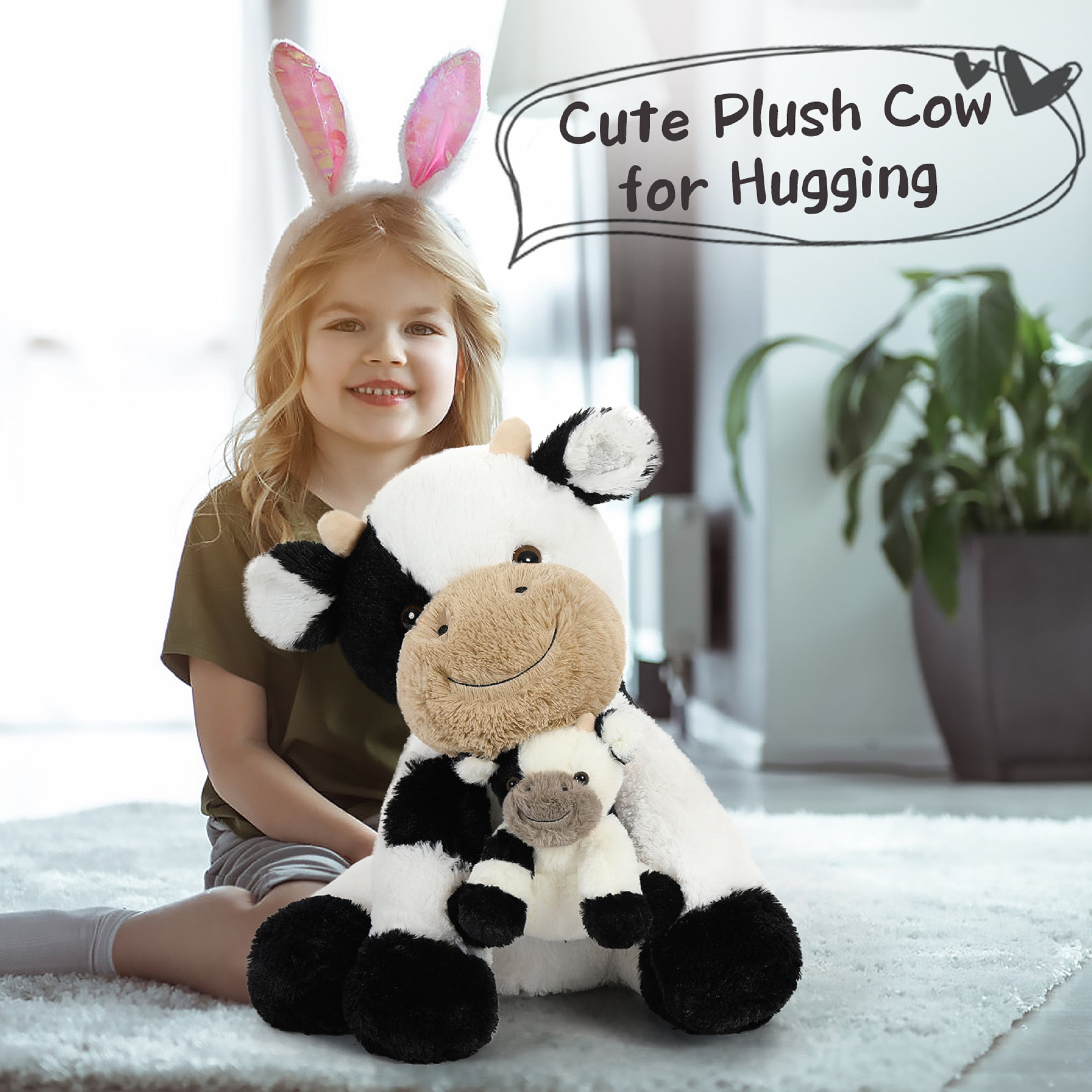 MaoGoLan 20" Cow Stuffed Animal with One Baby Cow Plush Toy Stuffed Dairy Cattle Toys