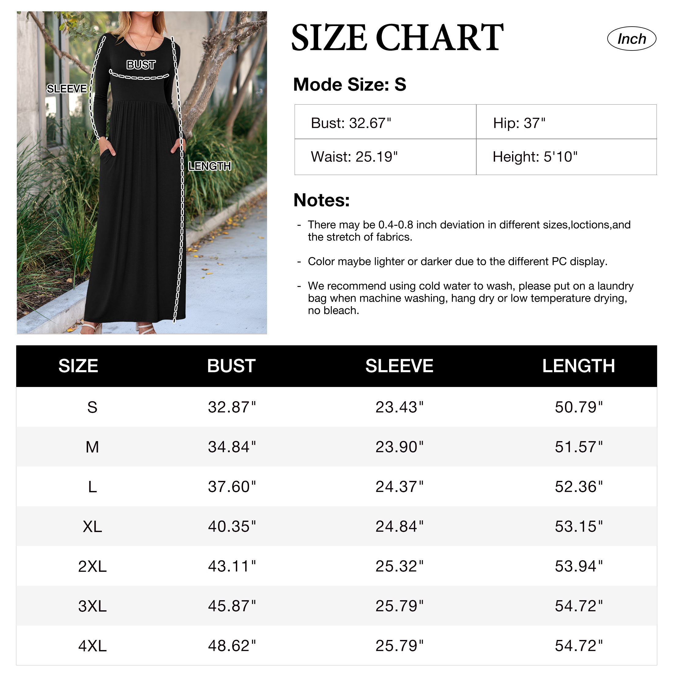 Asklazy Women's Long Sleeve Maxi Dress with Pockets photo 5