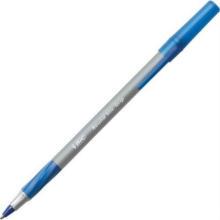 BIC Round Stic Grip Ballpoint Pen Medium Pen Point - 1.2 mm Pen Point Size - Blue - Brass Tip - 36 / Box