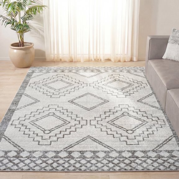 JONATHAN Y Moroccan Hype 5' x 8' Geometric Polypropylene Cream/Gray Rectangle Area Rug, VMOH200B-5