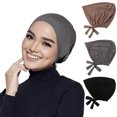 thumbnail image 3 of 3 piezas de gorro de hijab para mujer musulmana, turbante de color sólido, gorro interior elástico para atar en la parte posterior debajo del gorro, pañuelo para la cabeza práctico, hijab, 3 of 4