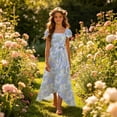 thumbnail image 5 of SGFCWSX Girls Maxi Dress Square Neck Flutter Sleeve Floral Print High Low Hem Party Dresses for Kids Blue Size 9, 5 of 7