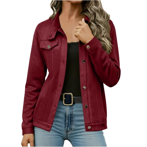 TEAJOPSUU Women's Faux Suede Jacket Casual Lightweight Fall Fashion Zip Up Jacket Oversized Trendy Work Jacket Ladies Fashion Outerwear B-Red