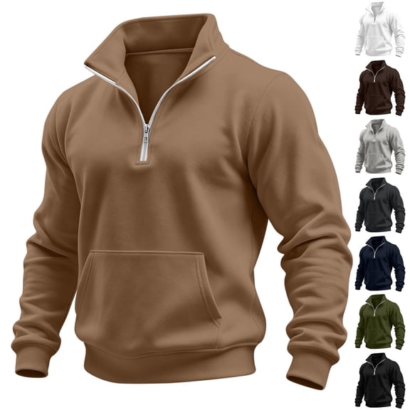 Quarter Zip Mock Neck Sweatshirt For Men, Solid Color Pullover Top, Casual Athletic Long Sleeve Shirt For Daily Wear