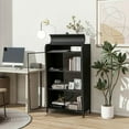 thumbnail image 4 of Yardi Yarda 47.6" Tall Metal Storage Cabinet with Glass Doors & Flip-Top, 4-Tier Display Cabinet with Open Shelves, Freestanding Steel Sideboard Buffet for Indoor, Black, 4 of 14