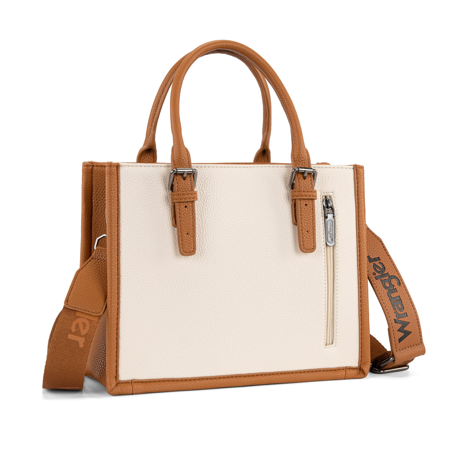 Wrangler Boho Tote Bag for Women Western Purse Retro Top Handle Satchel Handbag with Signature Strap, Beige-Brown
