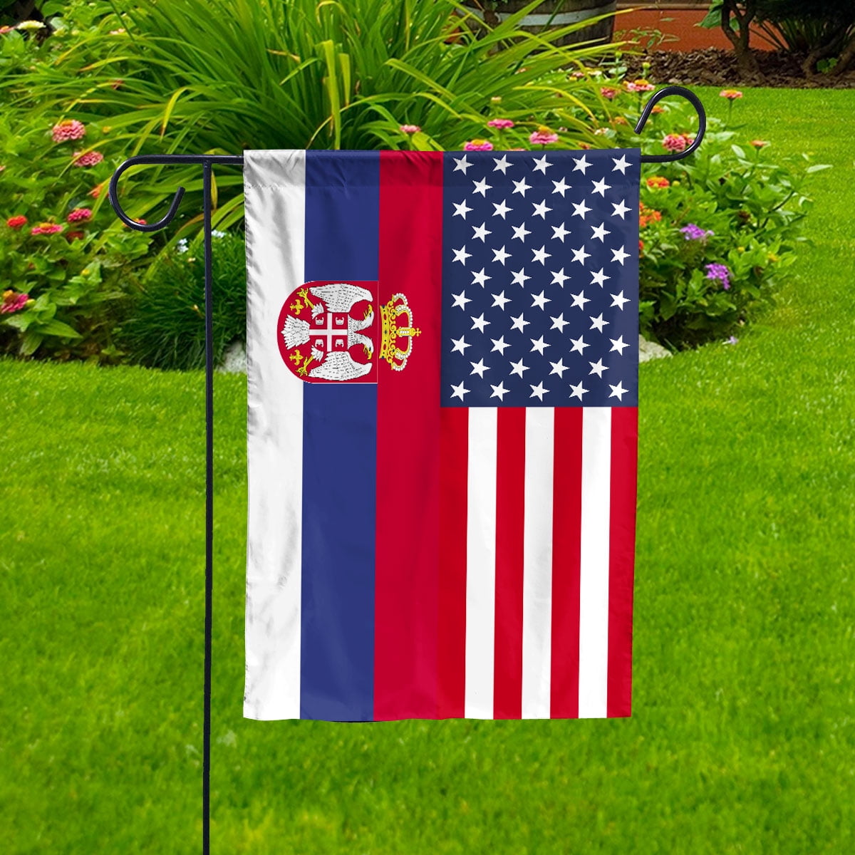 American Serbia Flag Serbian Friendship U.S.A Memorial Day Patriotic For Garden Flag (11.5x17.5) Double Sided-USA Flags Premium Polyester-Decorative Indoor Outdoor Flag