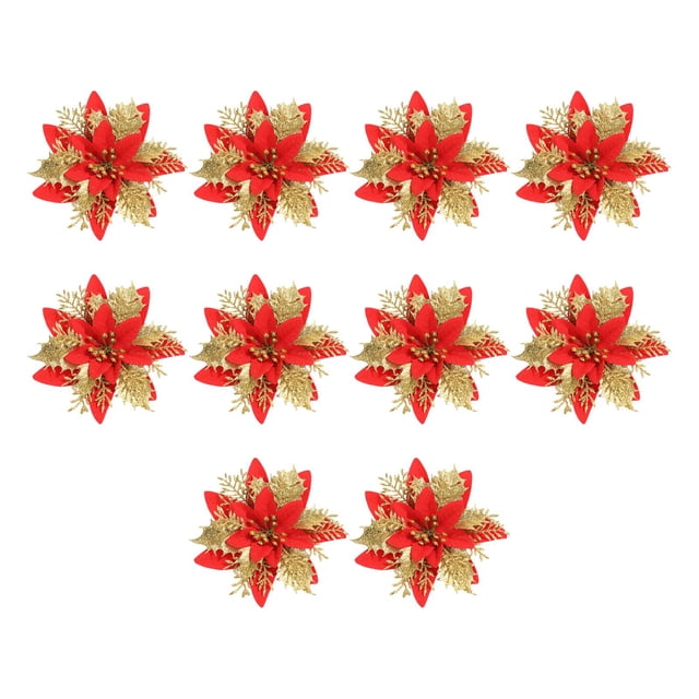 10 guirnaldas de flores de Pascua artificiales con purpurina para hacer coronas navideñas. Rojo