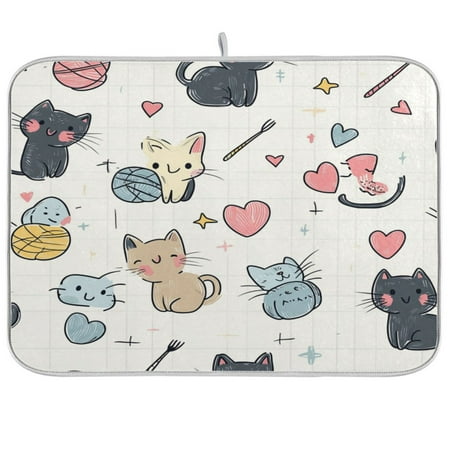 

Dish Drying Mat 16 x 18 Highly Absorbent Microfiber for Dishes Utensils Cute Kitten