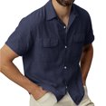 thumbnail image 3 of Outfmvch Chemises à Manches Longues pour Hommes Chemise Décontractée Mode Poche Chemise Simple Chemise en Coton et Lin Manches Courtes Hauts pour Femmes Bleu Foncé, 3 of 8