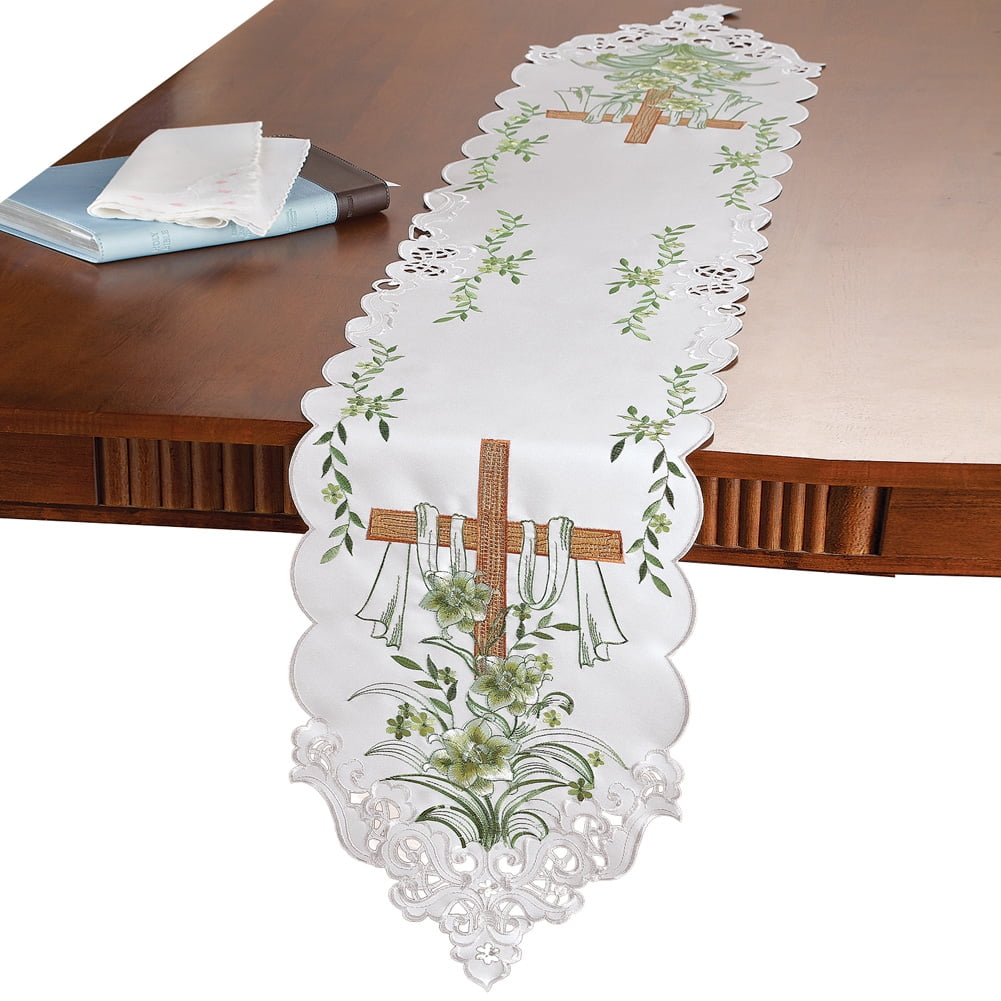 Beautiful Lily of Valley Trail Embroidery All Over Cutwork White Table Cloth 