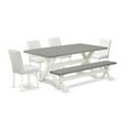 thumbnail image 6 of East West Furniture X097AB264-6 6-Piece Stylish Modern Dining Table Set of High Quality Cement Color Wood Dining Table Top and Cement Color Wood Bench and 4 Amazing Pu Leather Padded Parson Chairs..., 6 of 10