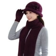 thumbnail image 2 of Holzkary Beanie for Men Women Uni Knit Cuffed Plain Winter Beanies Hats Skull Cap 3Pcs Hat Scarf Gloves Set Solid Color Soft Cozy Knitted Beanie Cap Scarf Mittens for Outdoor Purple One Size, 2 of 5