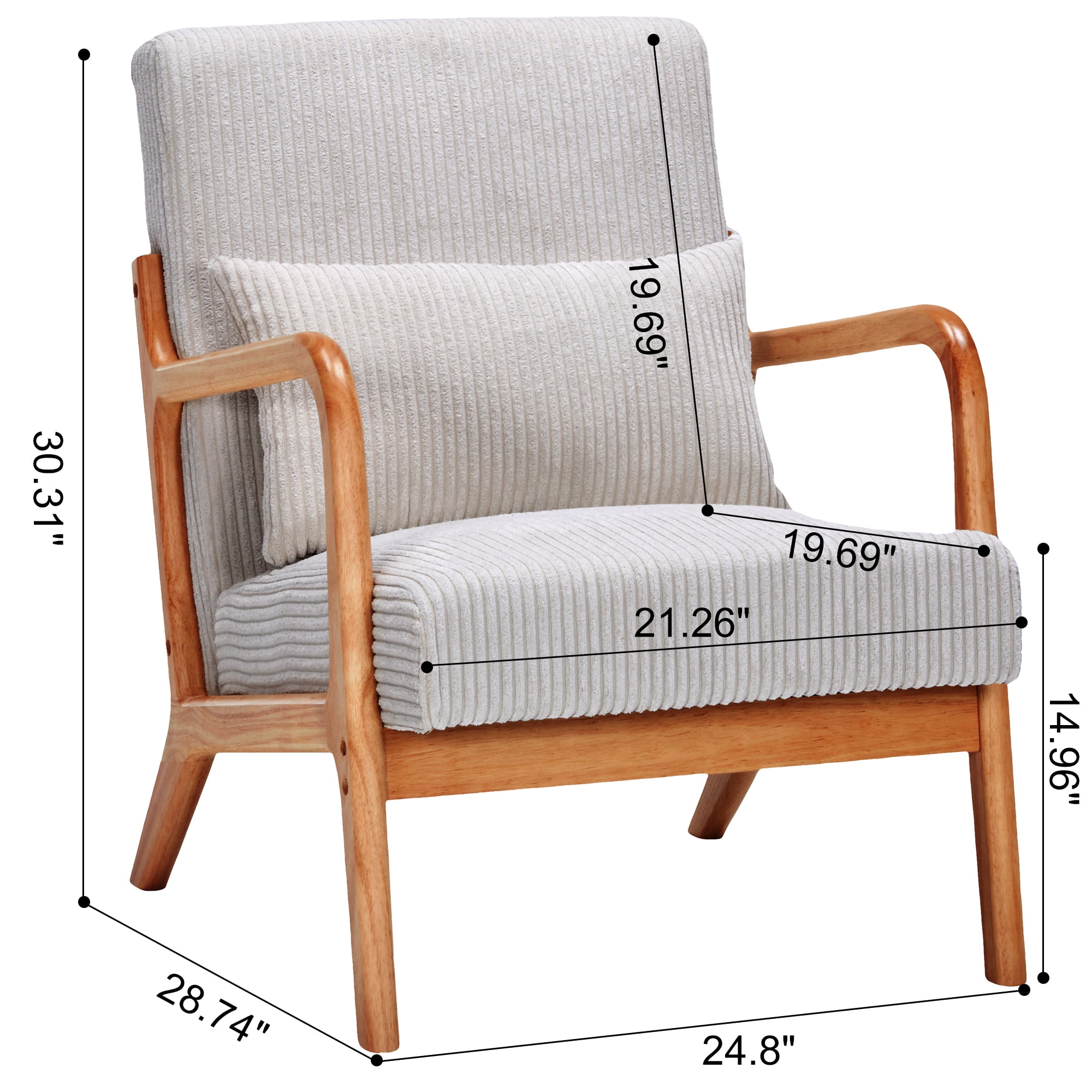 Leumius Modern Arm Chair Upholstered Reading Accent Chair with Pillow & Solid Wood Frame for Living Room Bedroom,Beige 02