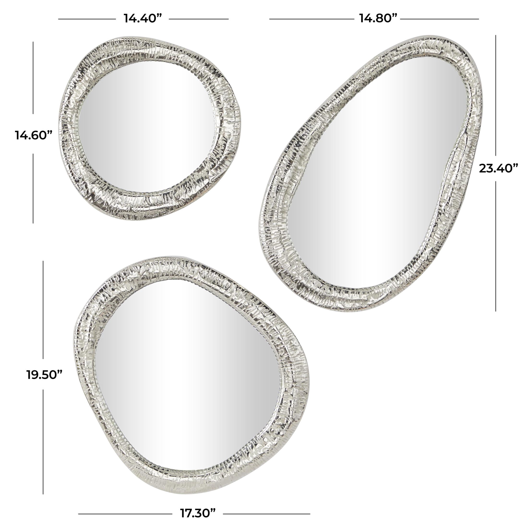 DecMode 23", 20", 15"H Silver Abstract Wall Mirror, Set of 3