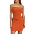 thumbnail image 2 of Gupgi Women Summer 2 Piece Knit Outfit Ribbed Strapless Tube Top Bandeau with Bodycon Mini Skirt Set, 2 of 9