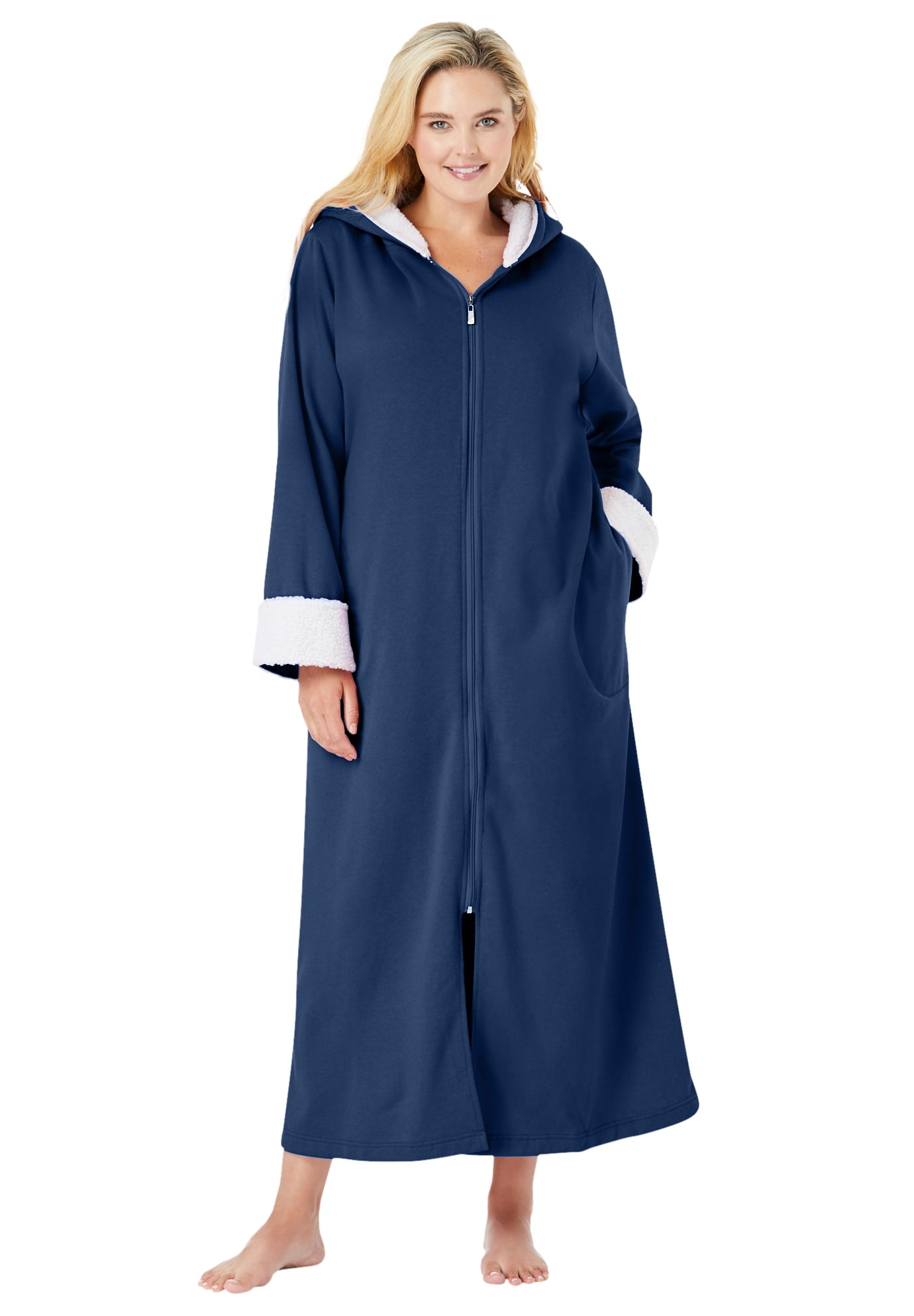 Dreams & Co. Women's Plus Size SherpaLined Long Hooded Robe Robe