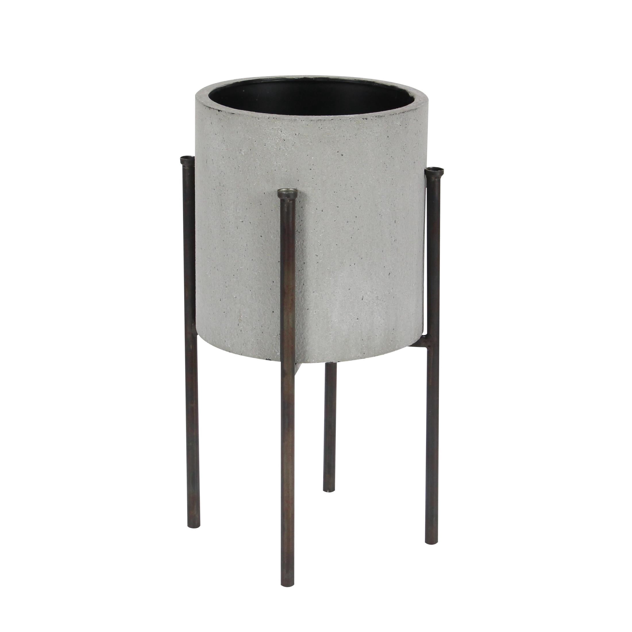 DecMode 19", 23"H Textured Light Gray Metal Planter with Black Removable X-Stands (2 Count)