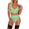

LoyGkgas Fashion Women Lingerie Three-Piece Set Lace Erotic Perspective Underwear (Green L)