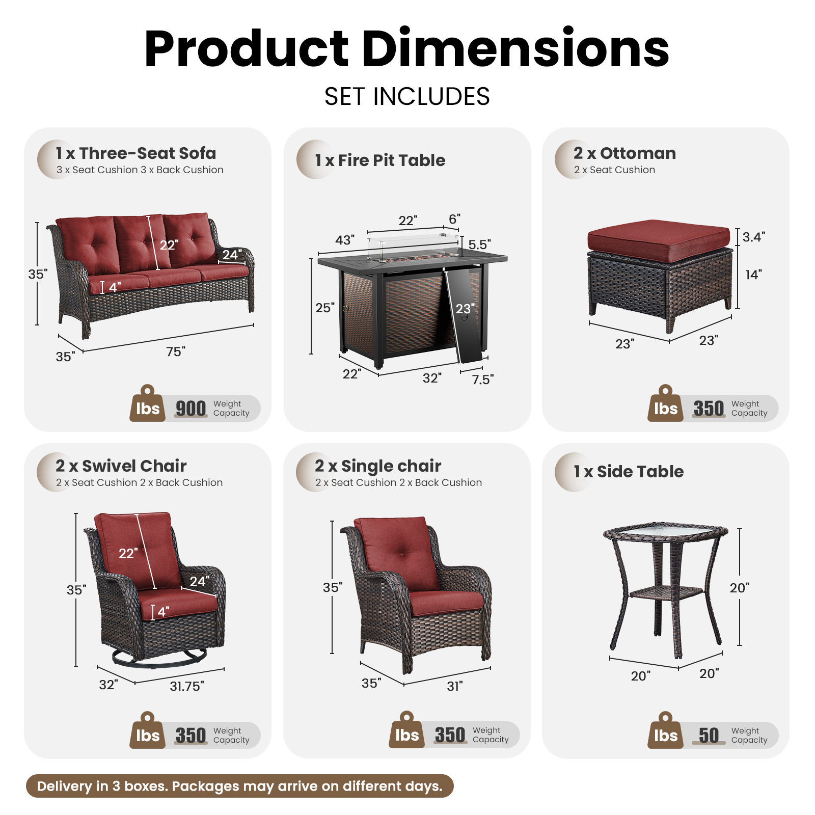 Bellefurn 10 Pieces Patio Furniture Sets with Fire Pit Table and Swivel Rocker,High-Back Rattan Patio Outdoor Conversation Set with 3-Seat Sofa,Ottoman & Side Table for Porch Backyard